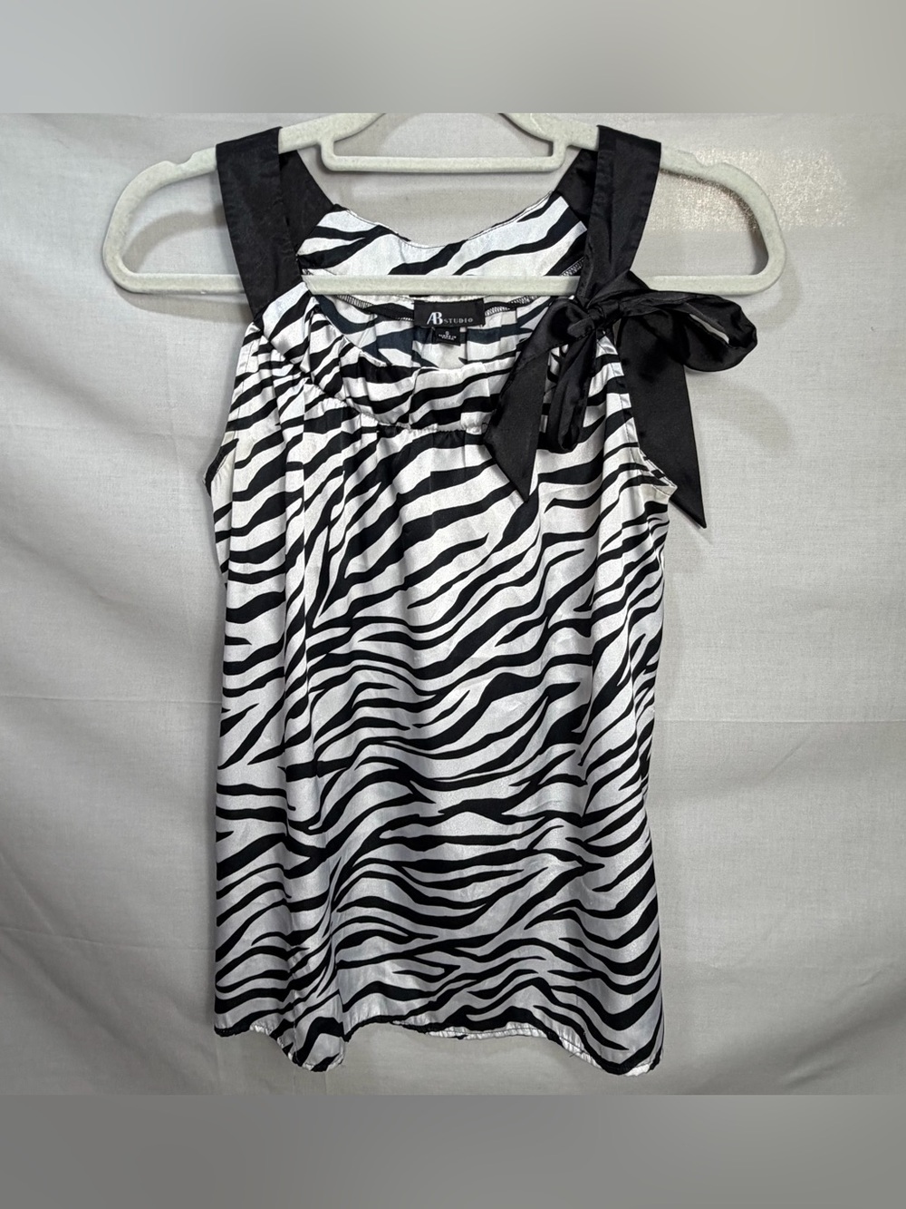 AB Studio Black & White Zebra-Print Tie-Shoulder Camisole